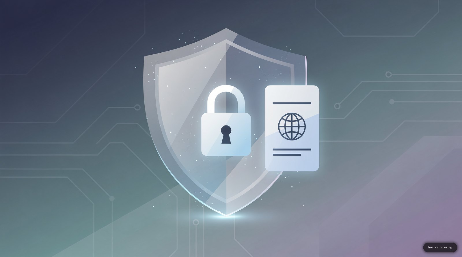 Abstract digital privacy illustration with padlock and passport